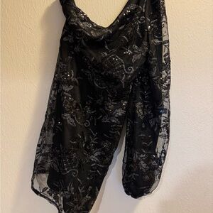 Lulu's Black Sequin One Shoulder Dress